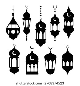 Siluetas tradicionales de Vector negro de la linterna de Ramadán