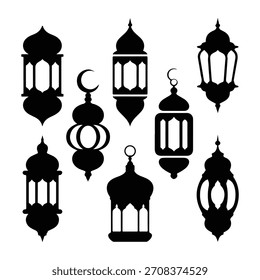Traditional Ramadan lantern black vector silhouettes