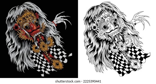 Traditional rangda bali illustration. Premium vector