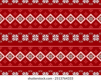 Traditional Red and Black Cross Stitch Floral Pattern