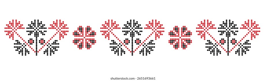 Ornamento floral tradicional vermelho e preto, padrão de estilo frisado da região de Dnipro da Ucrânia