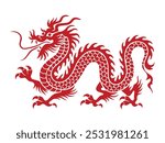 Traditional Red Chinese Dragon Silhouette with Zodiac Symbol and Crawling Details – Celebrating Lunar New Year in Asian Culture