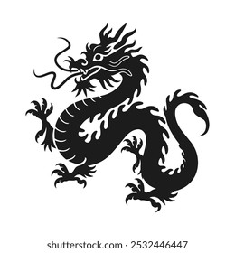 Traditional Red Chinese Dragon Silhouette with Zodiac Symbol and Crawling Details – Celebrating Lunar New Year in Asian Culture