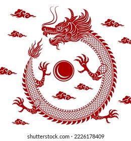Traditional red Chinese Dragon for tattoo design ,Chinese new year and all festivals (translate : Chinese Dragon)