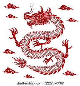 Traditional red Chinese Dragon for tattoo design ,Chinese new year and all festivals (translate : Chinese Dragon)