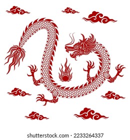 Traditional red Chinese Dragon for tattoo design ,Chinese new year and all festivals (translate : Chinese Dragon)