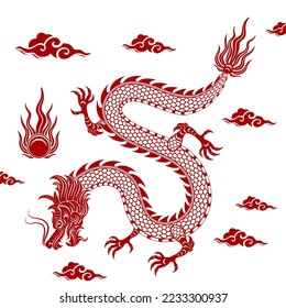 Traditional red Chinese Dragon for tattoo design ,Chinese new year and all festivals (translate : Chinese Dragon)