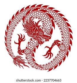 Traditional red Chinese Dragon for tattoo design ,Chinese new year and all festivals (translate : Chinese Dragon)