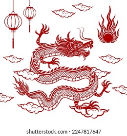 Traditional red Chinese Dragon for tattoo design ,Chinese new year and all festivals (translate : Chinese Dragon)