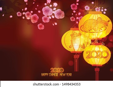 Traditional red Chinese lantern decorated for the Chinese New Year. Translation Mouse