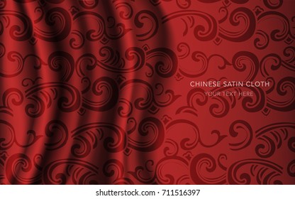 Traditional Red Chinese Silk Satin Fabric Cloth Background spiral curve wave cross cloud