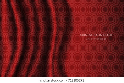 Traditional Red Chinese Silk Satin Fabric Cloth Background polygon round flower geometry cell frame