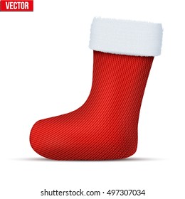 Traditional red Christmas socks stocking. For gifts and presents. Editable Vector illustration Isolated on white background.