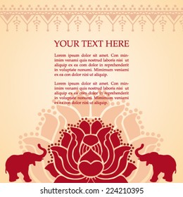 Traditional red and cream Asian lotus and elephant design with space for text