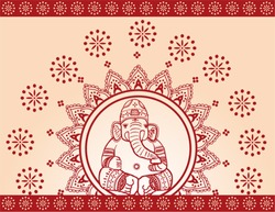Traditional Red And Cream Indian Ganesha Elephant Henna Background 
