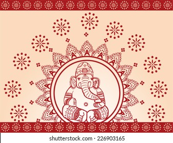 Traditional red and cream Indian Ganesha elephant henna background 