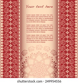 Traditional red and cream Indian henna elephant mandala design invitation with space for text 