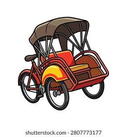 Traditional Red Cycle Rickshaw Pedicab Cartoon Illustration