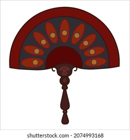 Traditional red fan with ornament. Accessory. An isolated item on a white background. Vector