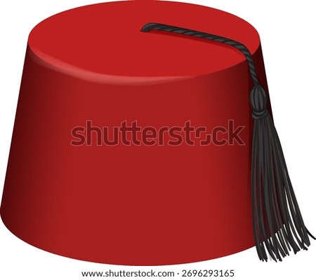 Traditional red fez hat with black tassel, clean vector illustration, simple shading, isolated background