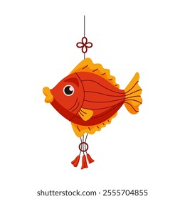 Traditional red fish to celebrate abundance and prosperity flat color vector object. Good for lunar New Year illustration on white background