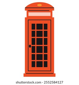 Cabine telefônica tradicional vermelha de Londres. Ilustração vetorial isolada sobre fundo branco, desenhada à mão, design plano