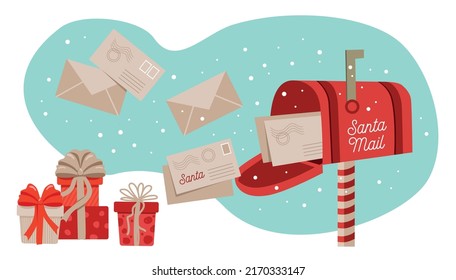 Traditional red mailbox for Christmas holidays.