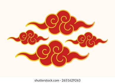Traditional red ornamental cloud illustration in Asian style for Chinese new year or decorative background