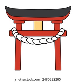 Traditional red Shinto torii gate with black roof, a famous landmark in Japan.