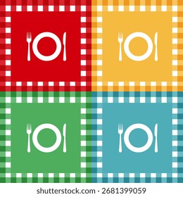 Traditional red and white checkered, Table Print, Plate, Spoon and Fork Concept.