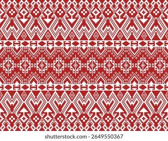 Traditional Red and White Geometric Pixel Pattern