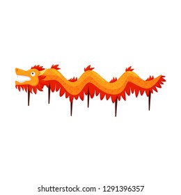 Traditional red-orange dragon dance costume. Symbolic creature in folklore and mythology of Vietnam. Flat vector design