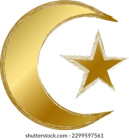 Traditional religious mystical Islam talisman amulet. Spiritual symbol in golden gradient grunge style. Secret sacred vector sign isolated on white background for decoration