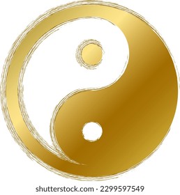 Traditional religious mystical Yin Yang talisman amulet. Spiritual symbol in golden gradient grunge style. Secret sacred vector sign isolated on white background for decoration