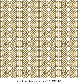 Traditional repeatable background of golden twisted strips. Swatch of gold plexus of bands. Modern seamless pattern.