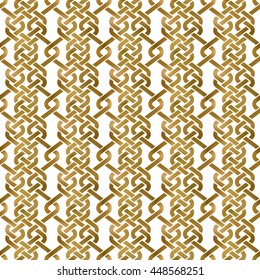 Traditional repeatable background of golden twisted strips. Swatch of gold plexus of bands. Modern seamless pattern.