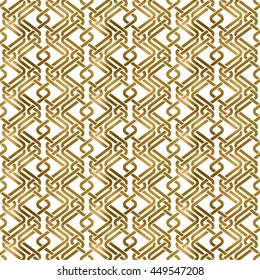 Traditional repeatable background of golden twisted strips. Swatch of gold plexus of bands. Modern seamless pattern.