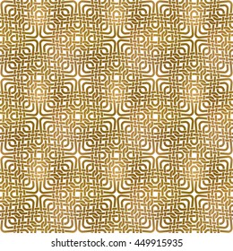 Traditional repeatable background of golden twisted strips. Swatch of gold plexus of bands. Modern seamless pattern.