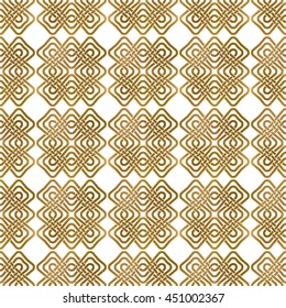 Traditional repeatable background of golden twisted strips. Swatch of gold plexus of bands. Modern seamless pattern.