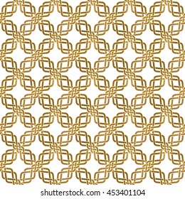 Traditional repeatable background of golden twisted strips. Swatch of gold plexus of bands. Modern seamless pattern.