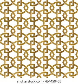 Traditional repeatable background of golden twisted strips. Swatch of gold plexus of bands. Vintage seamless pattern.