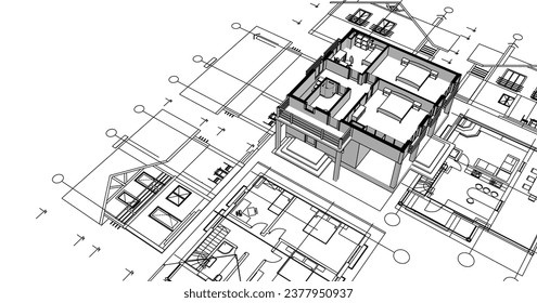 traditional residential architecture 3d illustration