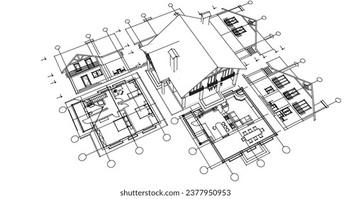 traditional residential architecture 3d illustration