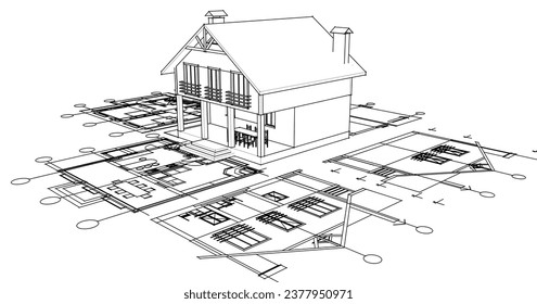 traditional residential architecture 3d illustration