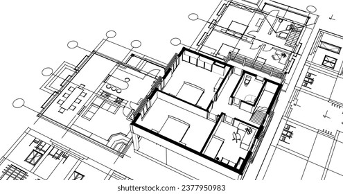 traditional residential architecture 3d illustration