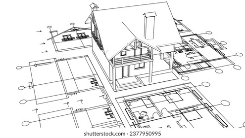 traditional residential architecture 3d illustration