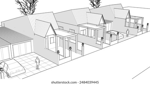 traditional residential architecture 3d illustration