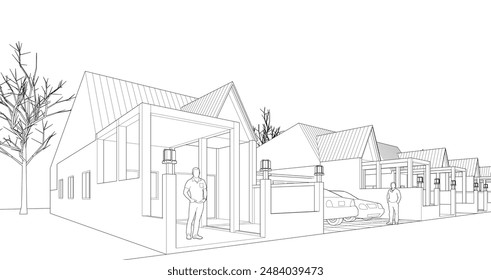 traditional residential architecture 3d illustration