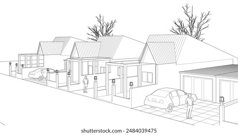 traditional residential architecture 3d illustration