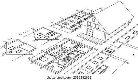 traditional residential architecture sketch house 3d